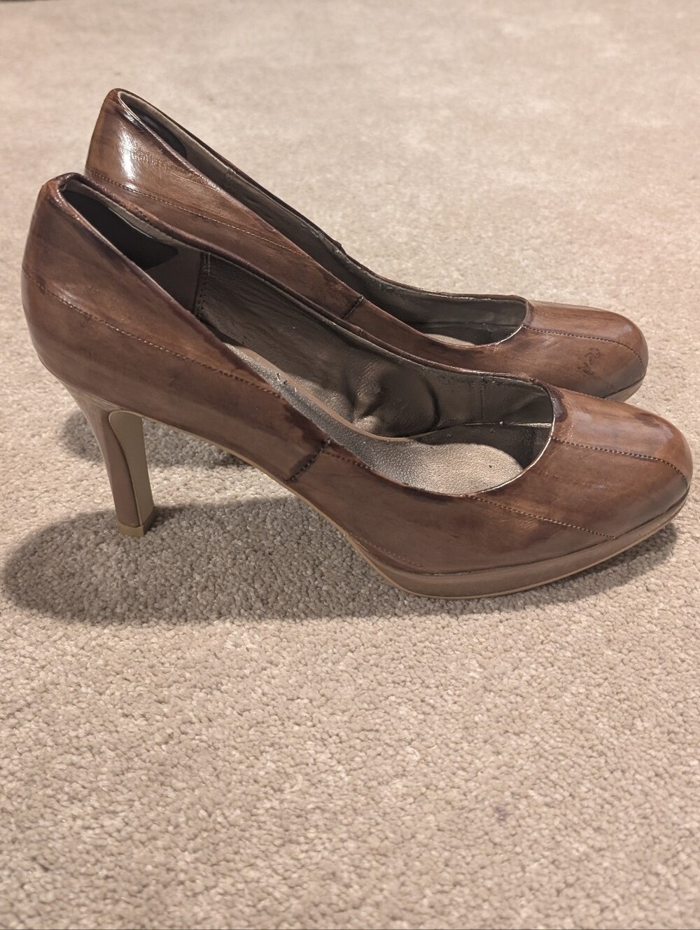 Moda Spana Brown Eel Skin Leather Heel Pumps